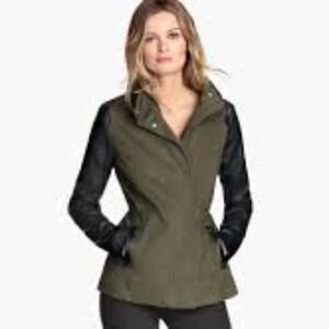 Danier Green Black Jacket  Leather Sleeves 2XS